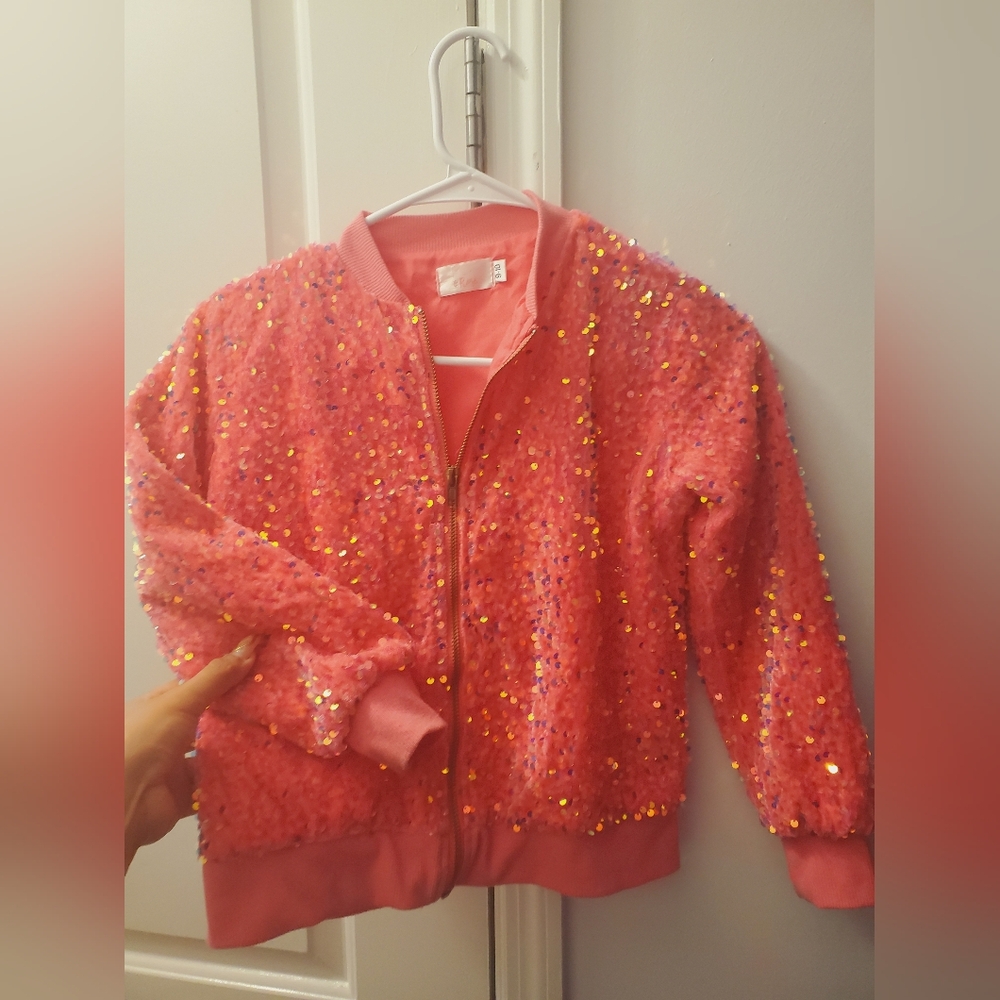 Girls' Pink Sequin Bomber Jacket - Kids Jackets & Coats
